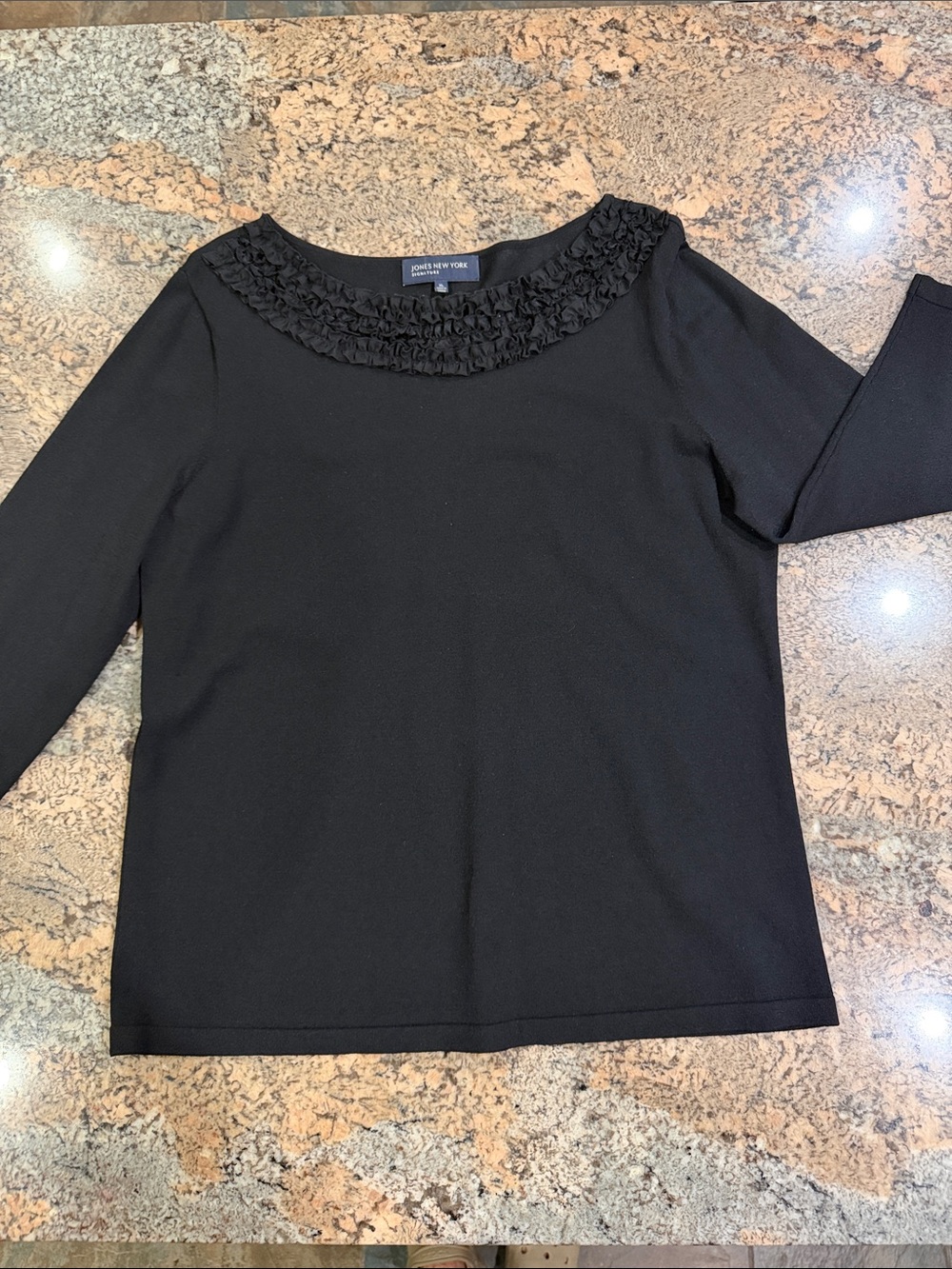 Jones New York Black Ruffled Scoop Neck Sweater - Picture 5 of 8